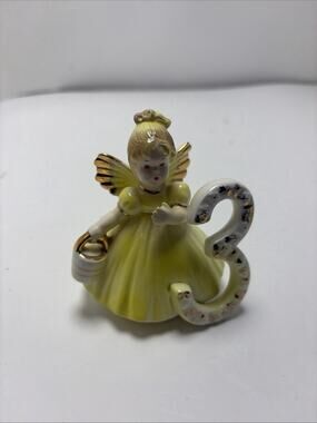 Vintage Josef Originals Birthday Angel Figurine - Year 3 Yellow Dress